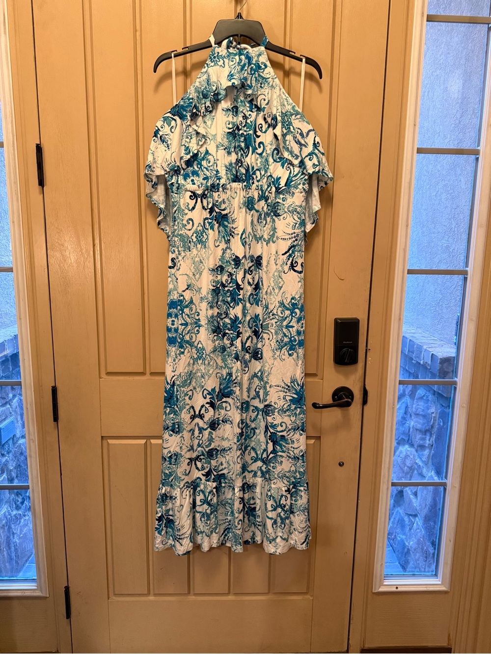 Soma White and Blue Halter Maxi Dress - Floral Swirl